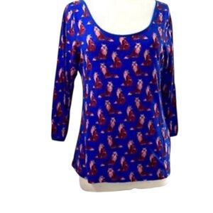 Anthropology postmark fox print cotton 3/4 sleeve top. Size Small. NWT